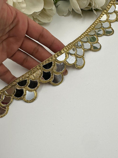 Gold Mirror Work Lace Trim  Scalloped Edge Gota Patti Border