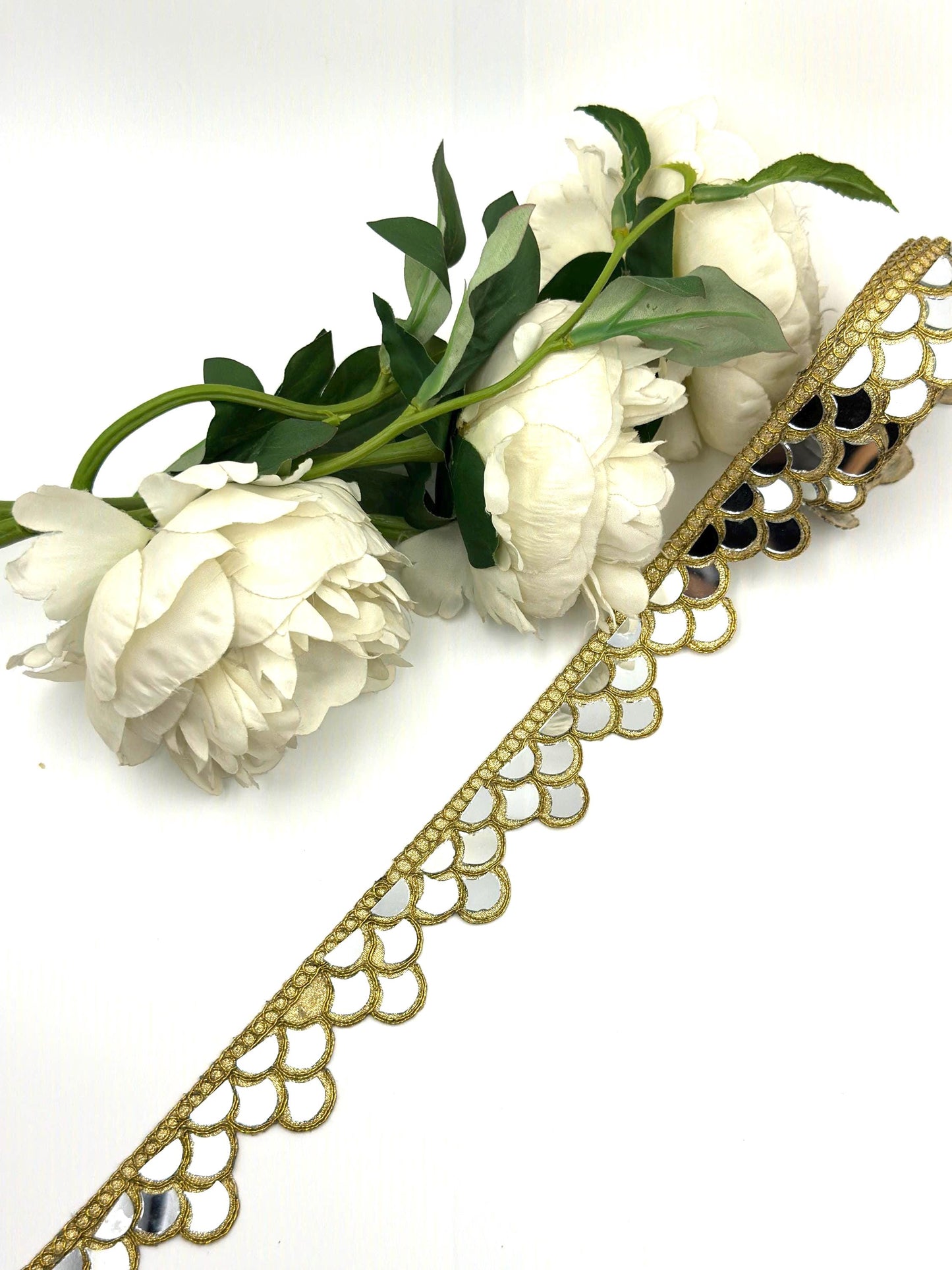 Gold Mirror Work Lace Trim  Scalloped Edge Gota Patti Border