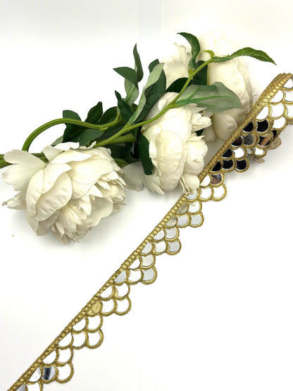 Gold Mirror Work Lace Trim  Scalloped Edge Gota Patti Border