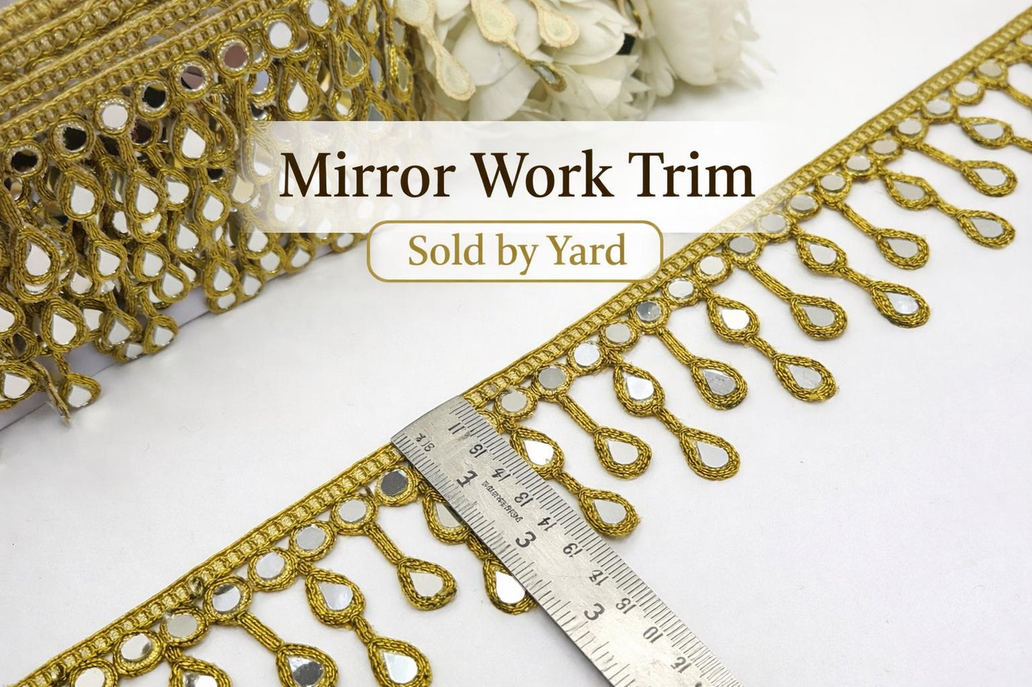 Gold Mirror Lace Trim Tassel Indian Embroidery Border