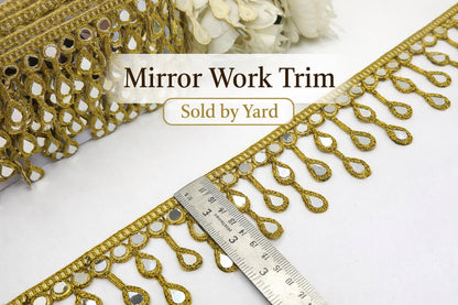 Gold Mirror Lace Trim Tassel Indian Embroidery Border