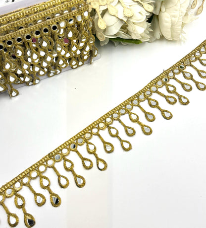 Gold Mirror Lace Trim Tassel Indian Embroidery Border