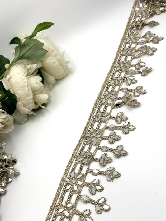 Light Gold Mirror Lace Trim Saree Border Trim