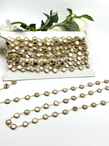Mirror Lace Trim Gold Thread Mirror Work Chain