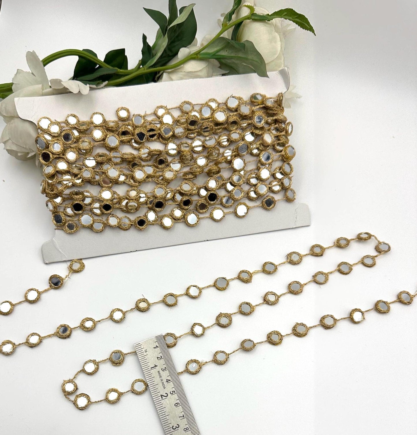Mirror Lace Trim Gold Thread Mirror Work Chain