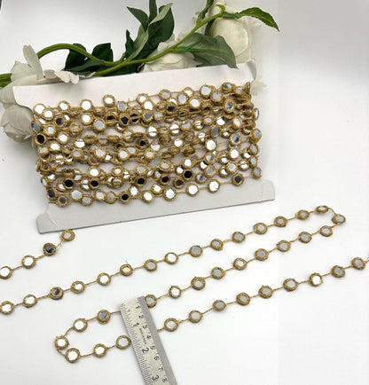 Mirror Lace Trim Gold Thread Mirror Work Chain