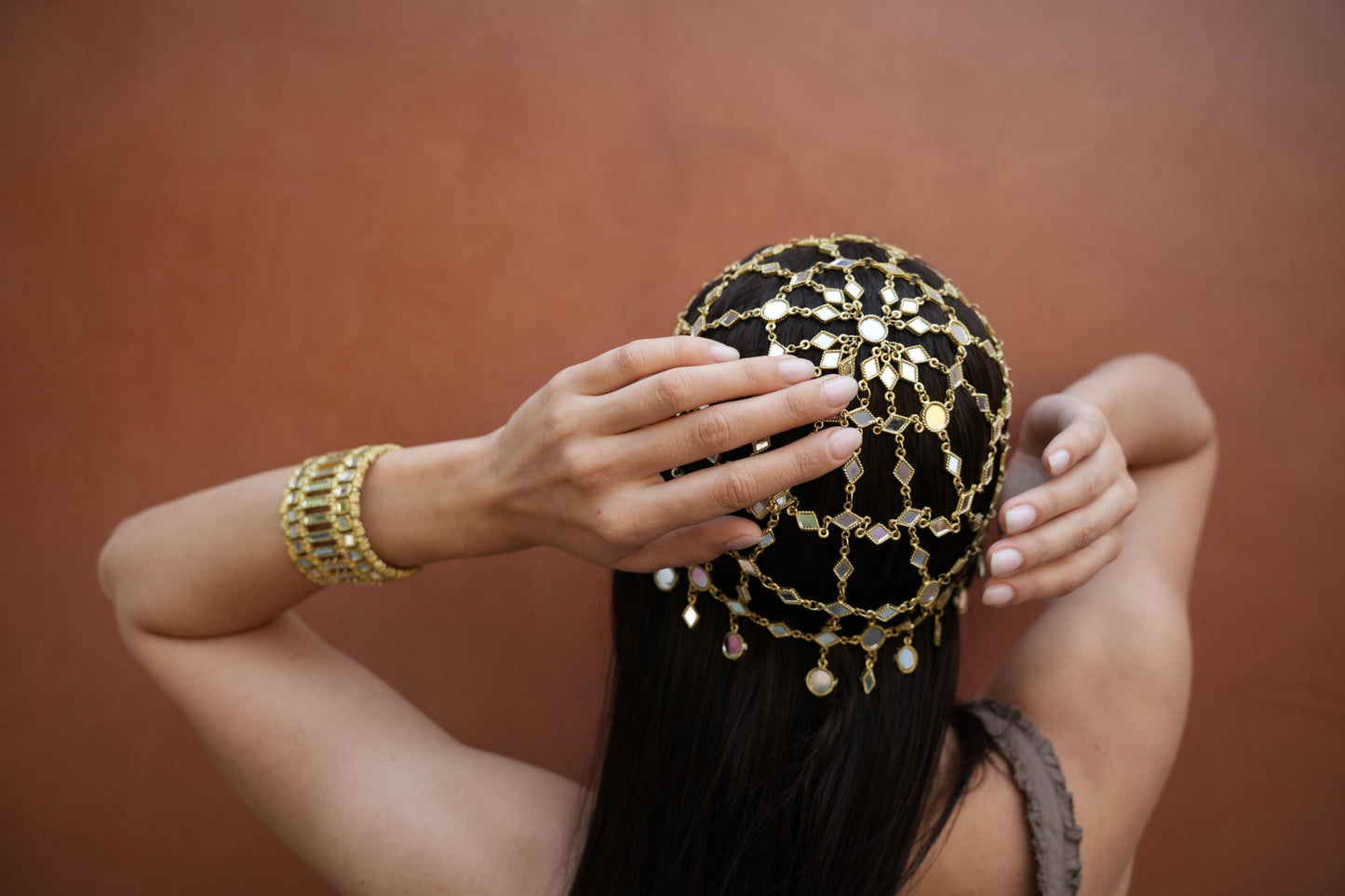 Gold Mirror Head Chain Boho Bridal Headpiece Festival Hair Jewelry