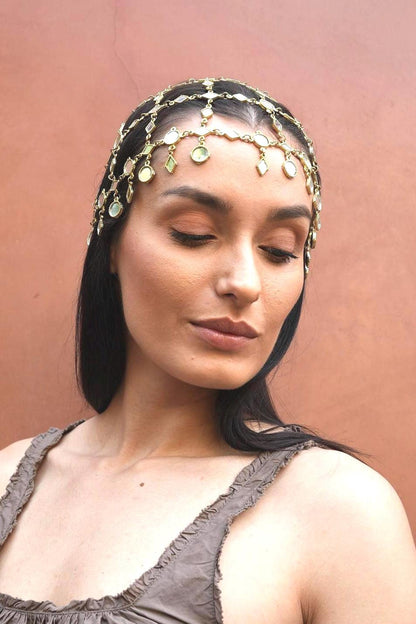 Gold Mirror Head Chain Boho Bridal Headpiece Festival Hair Jewelry