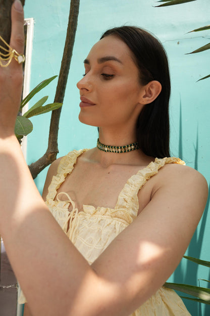 Emerald Mirror Choker Necklace Convertible Choker