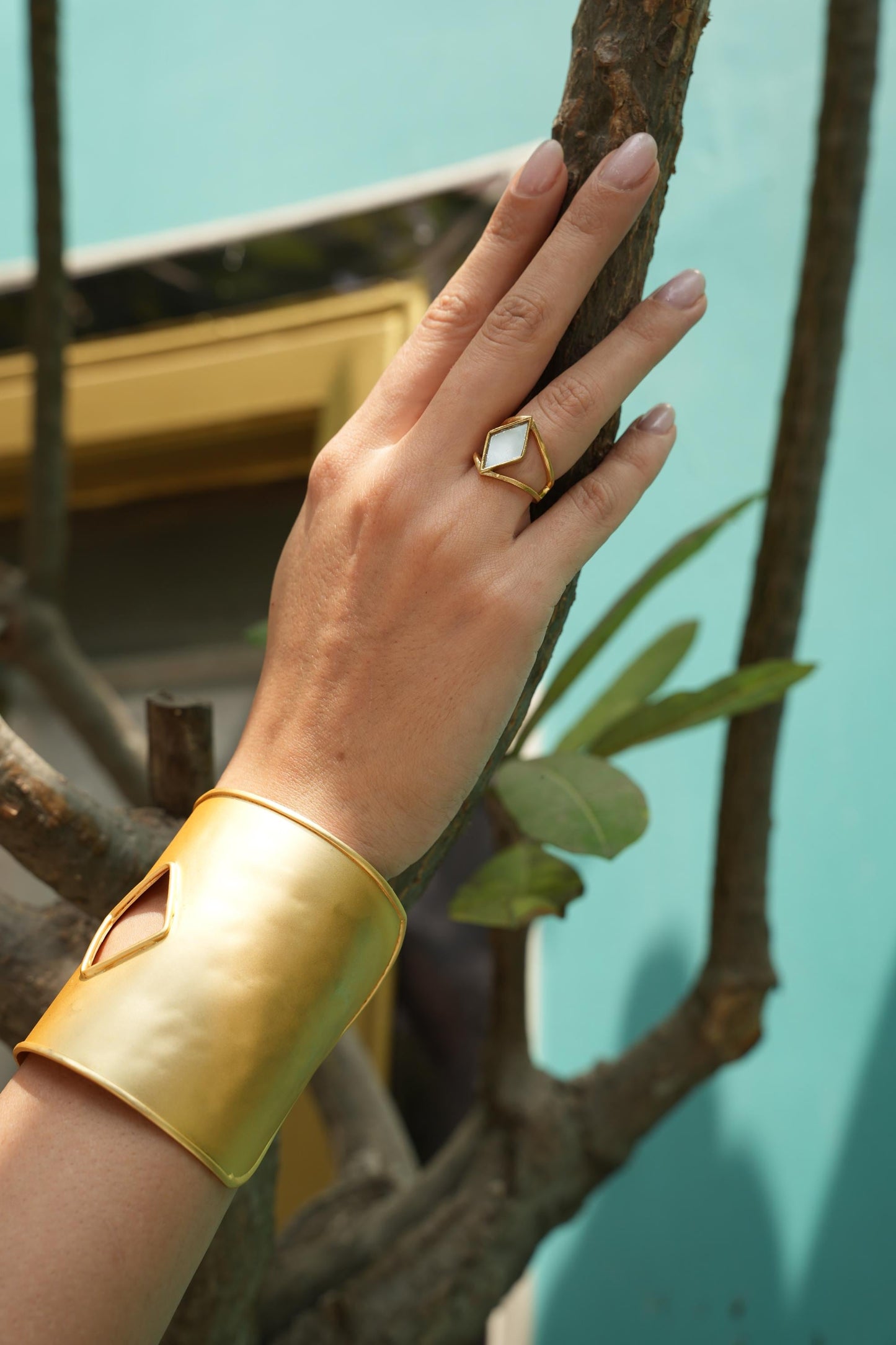 Gold Statement Cuff Bracelet with Geometric Cutout