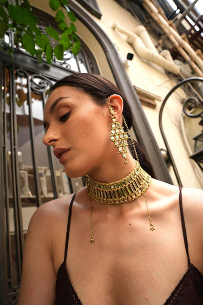 Gold Mirror Earrings Statement Jewelry Set Handmade Mirror Work Choker Bridal Festive Jewelry Boho Luxe Set Gift