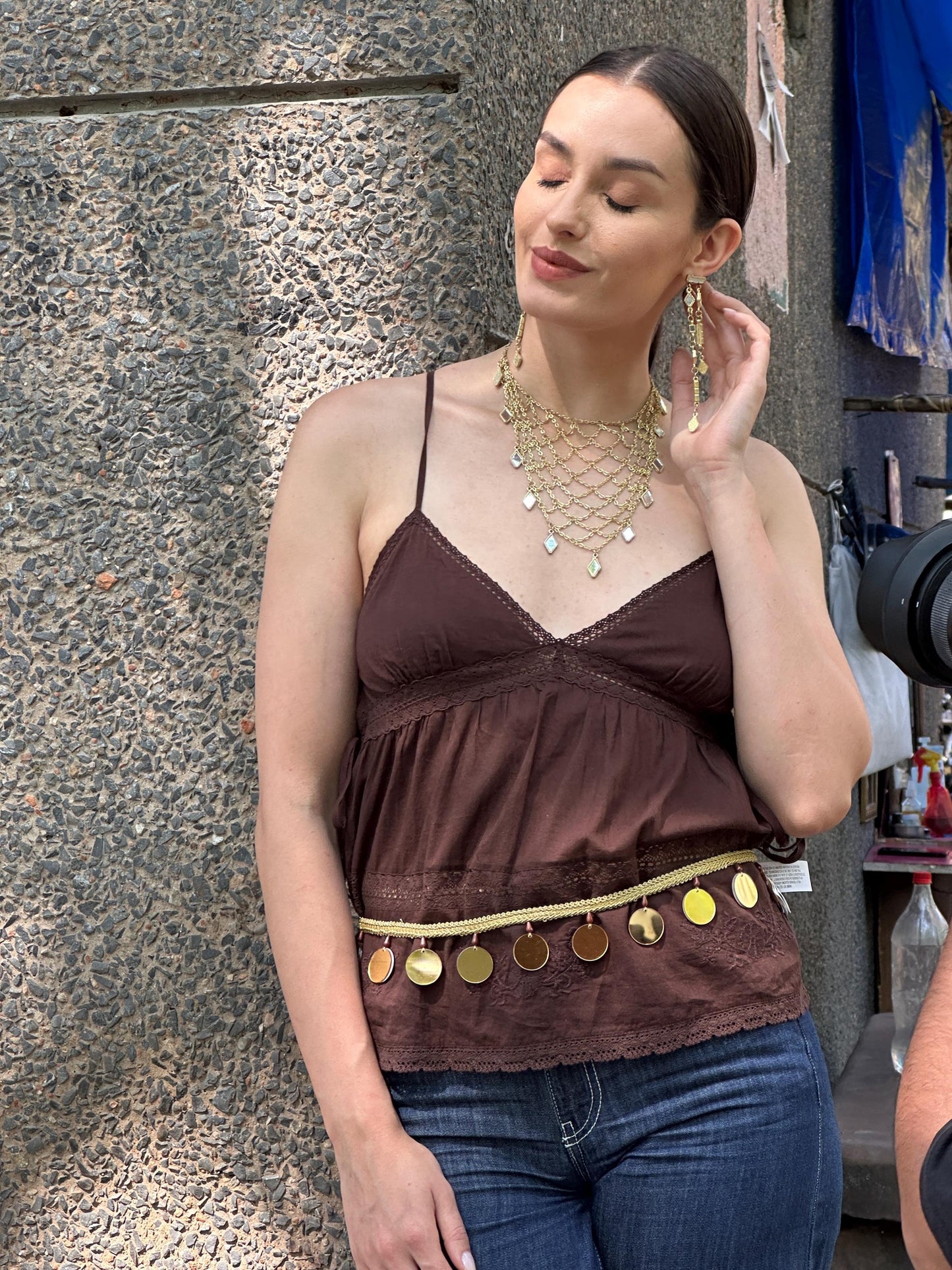 Handmade Gold Mirror Disc Fringe Belt