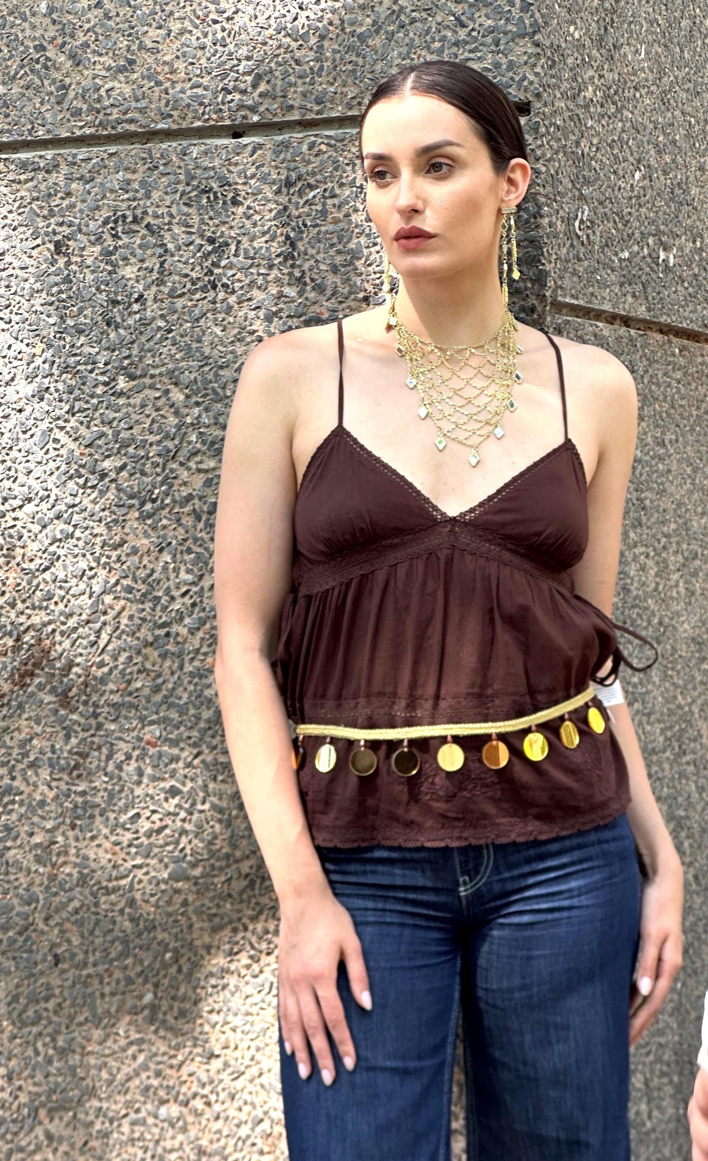 Handmade Gold Mirror Disc Fringe Belt