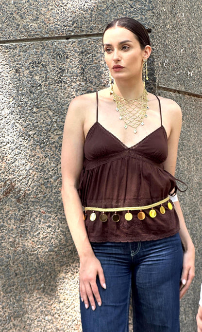 Handmade Gold Mirror Disc Fringe Belt