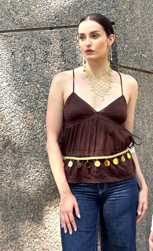 Handmade Gold Mirror Disc Fringe Belt