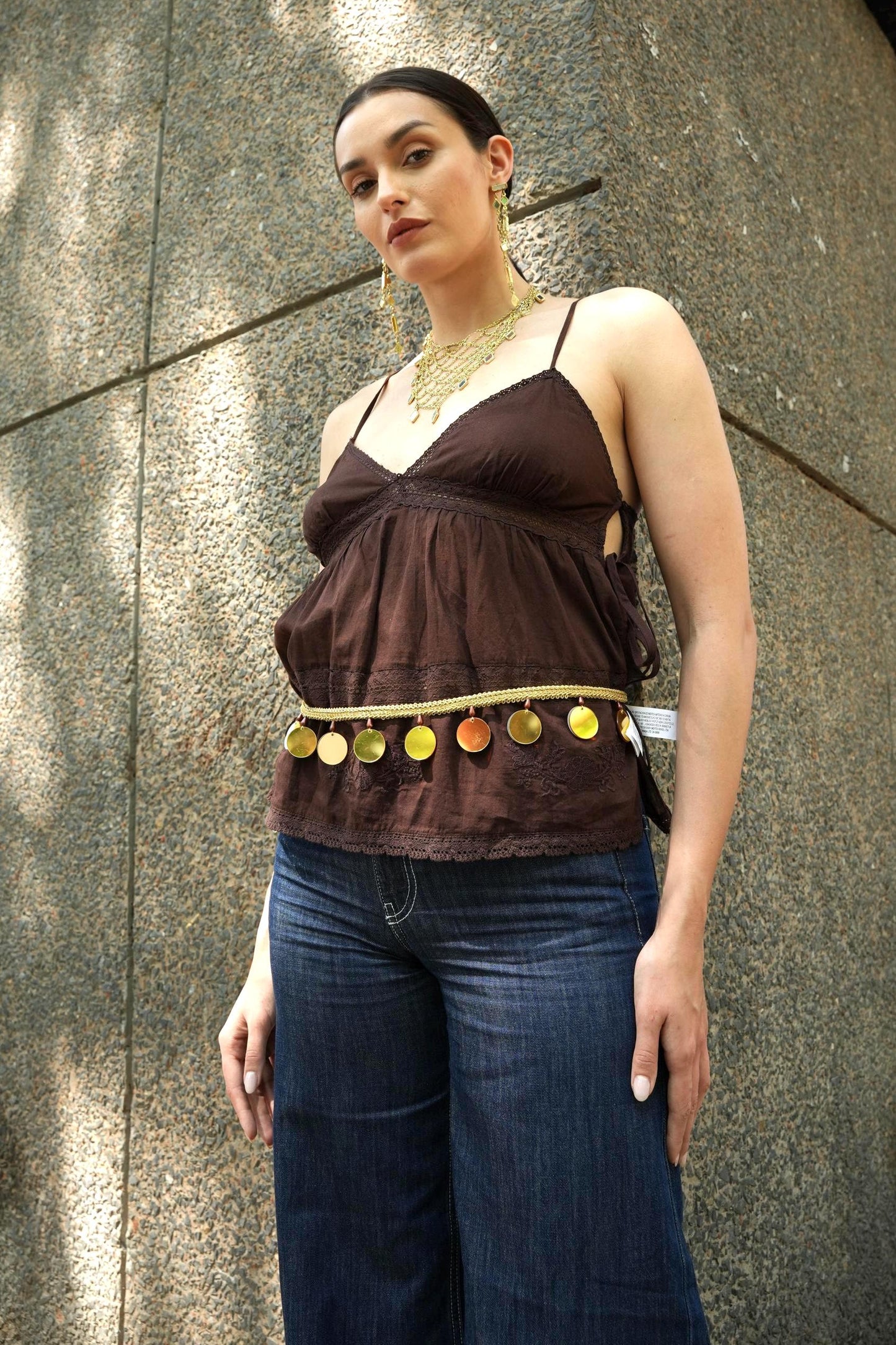 Handmade Gold Mirror Disc Fringe Belt