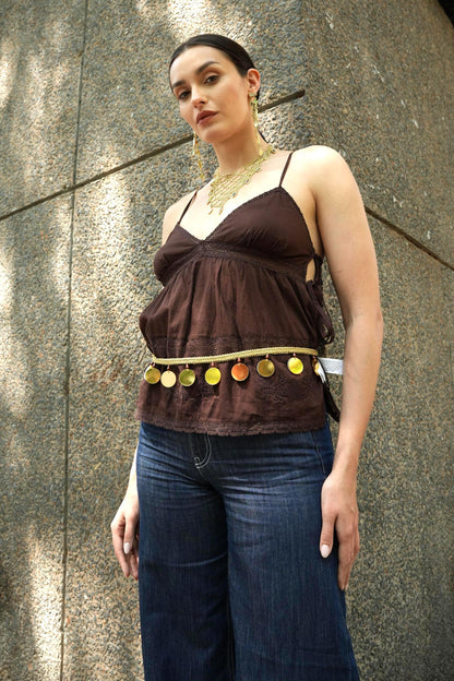 Handmade Gold Mirror Disc Fringe Belt