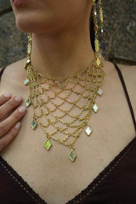 Statement Mirror Choker Necklace Layered Gold