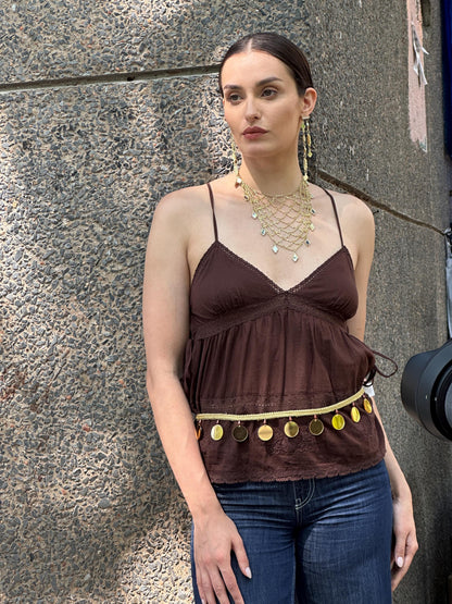 Statement Mirror Choker Necklace Layered Gold