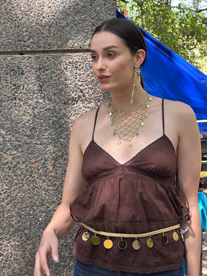 Statement Mirror Choker Necklace Layered Gold
