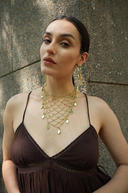 Statement Mirror Choker Necklace Layered Gold