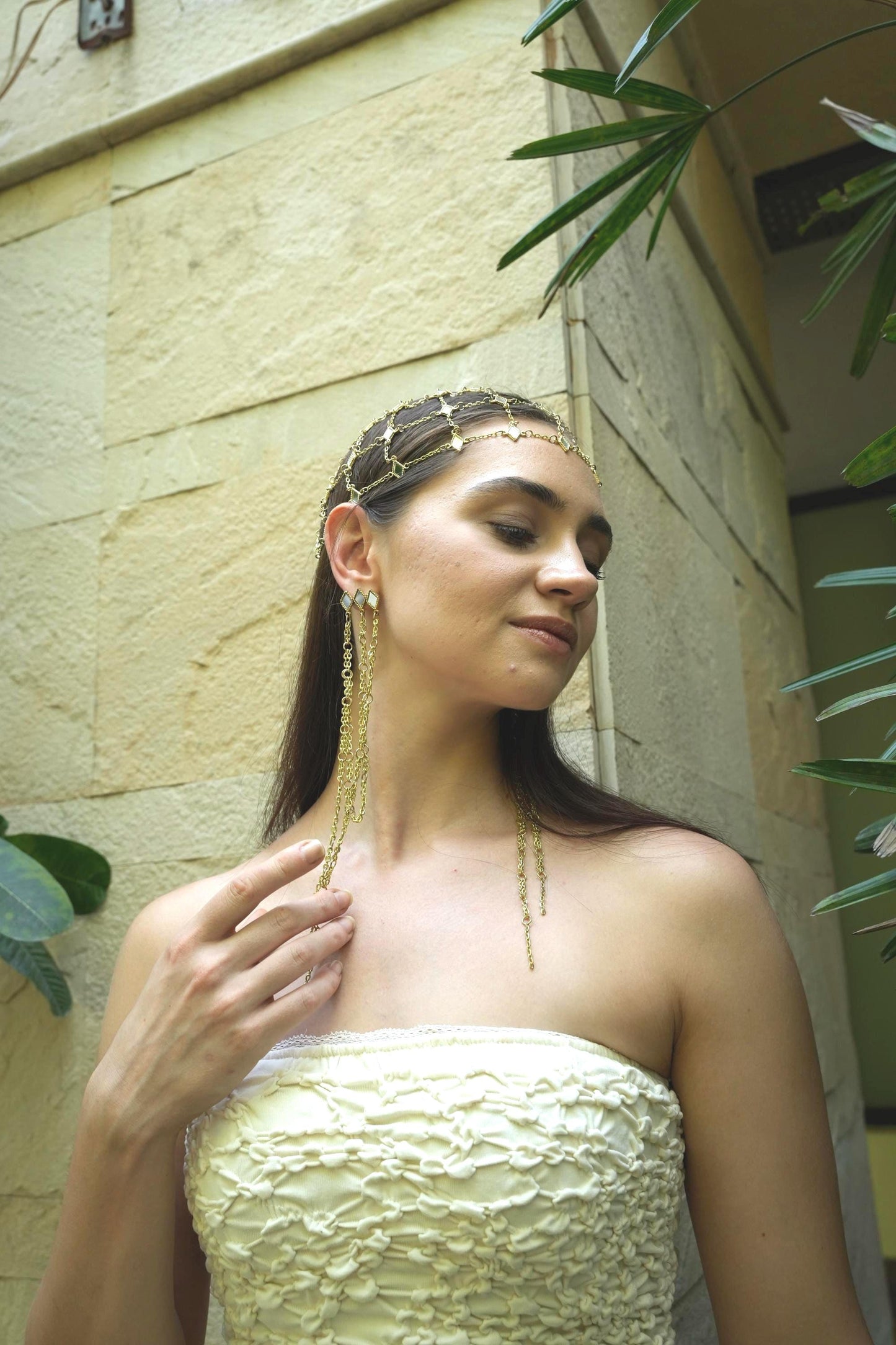 Gold Chain Drape Earring Statement Shoulder Grazing Earring