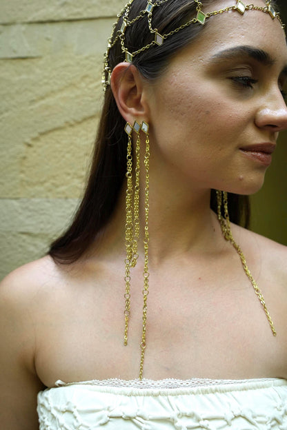 Gold Chain Headpiece & Statement Earrings Set
