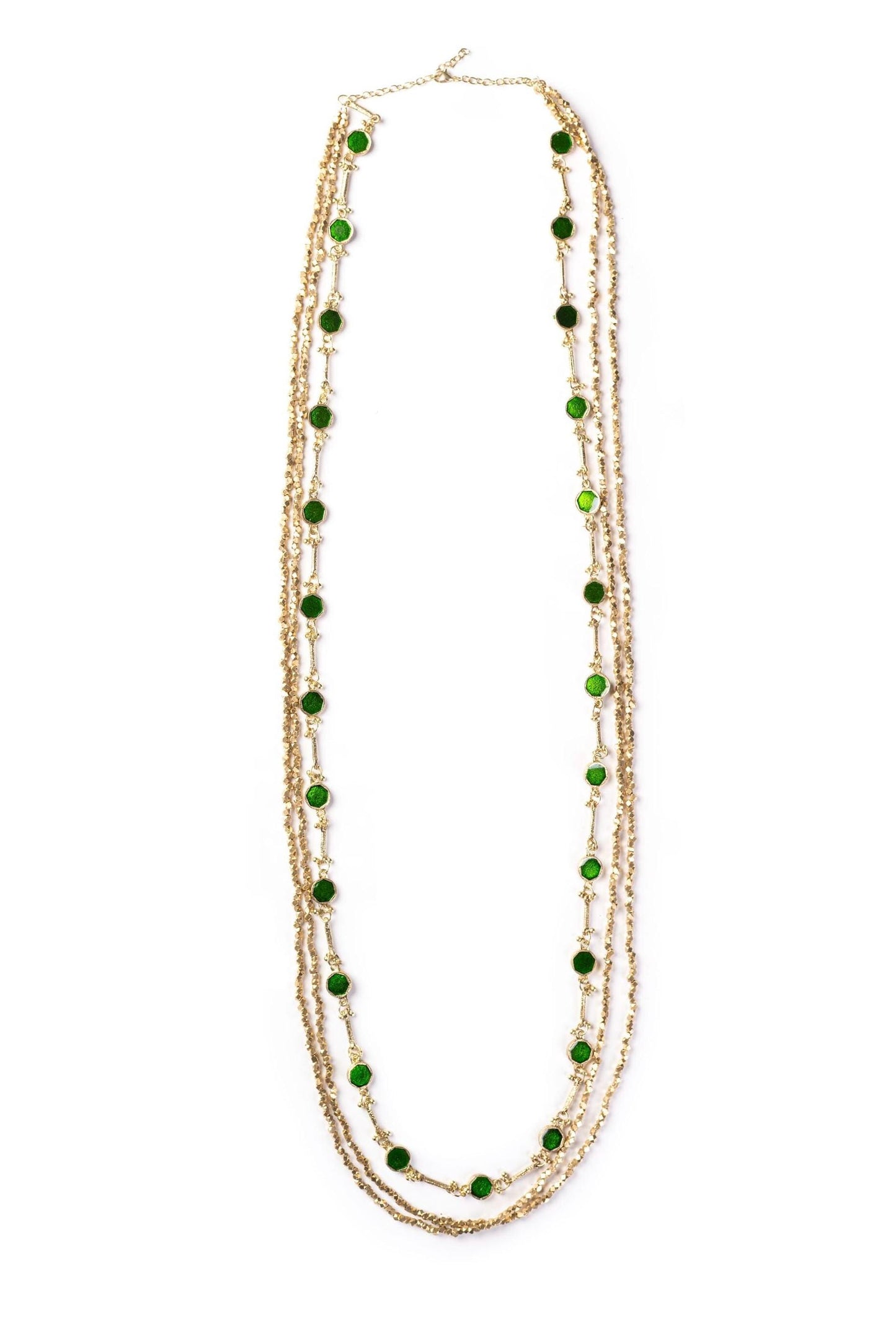 Gold Plated Enamel Layered Necklace Teal Stone Chain