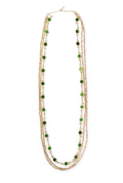 Gold Plated Enamel Layered Necklace Teal Stone Chain