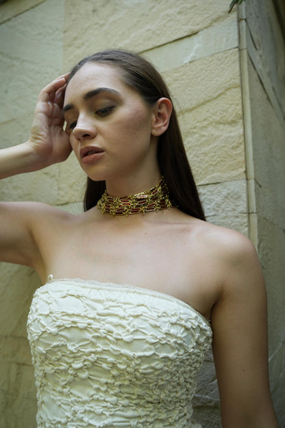 Gold Red Choker Necklace & Waist Belt Set