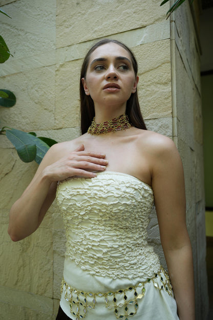 Gold Red Choker Necklace & Waist Belt Set