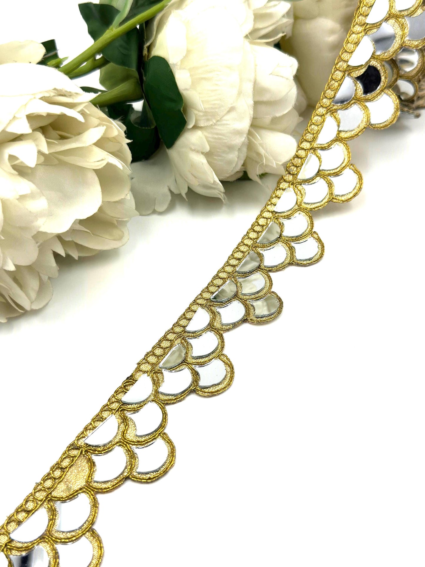 Gold Mirror Work Lace Trim  Scalloped Edge Gota Patti Border