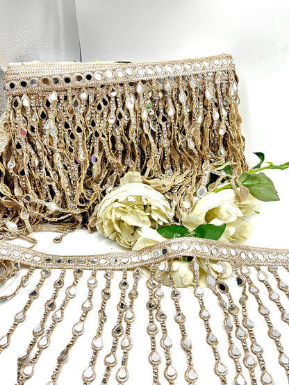 Gold Mirror Tassel Lace Trim Tassel Fringe Border