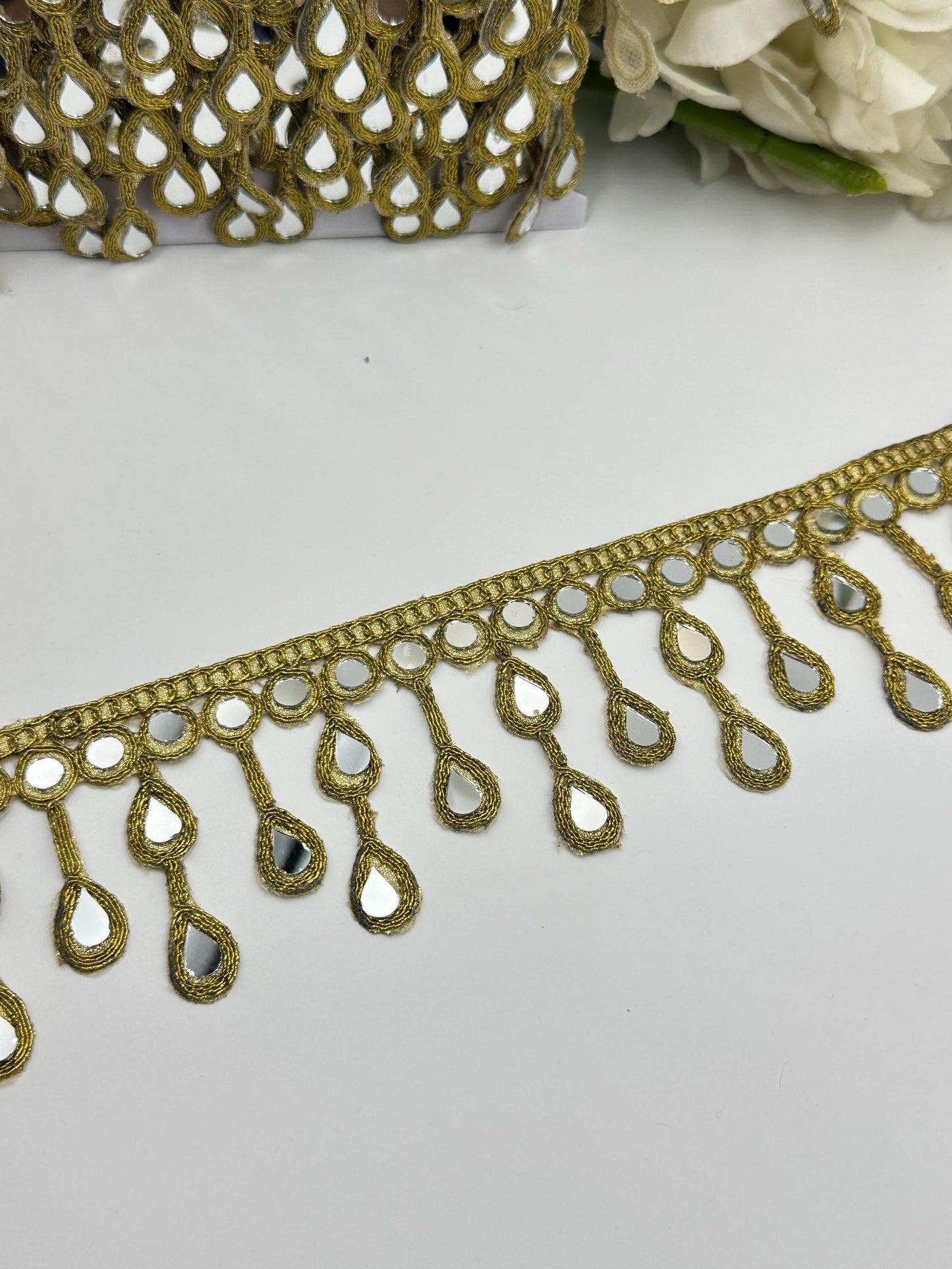 Gold Mirror Lace Trim Tassel Indian Embroidery Border