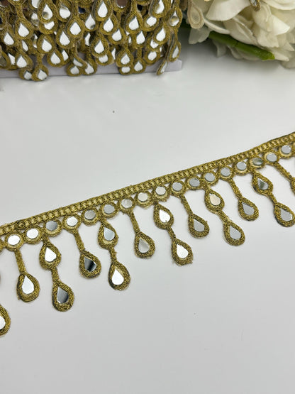 Gold Mirror Lace Trim Tassel Indian Embroidery Border