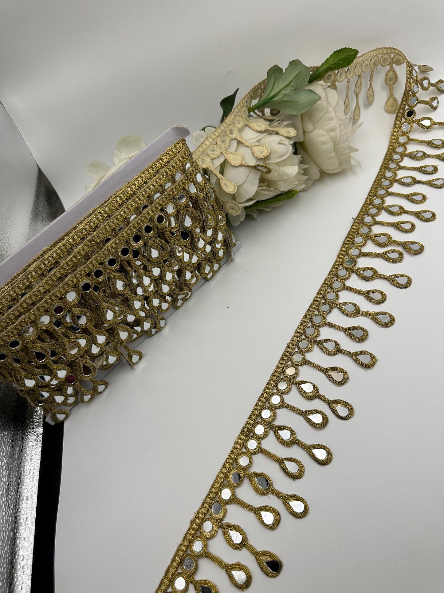 Gold Mirror Lace Trim Tassel Indian Embroidery Border
