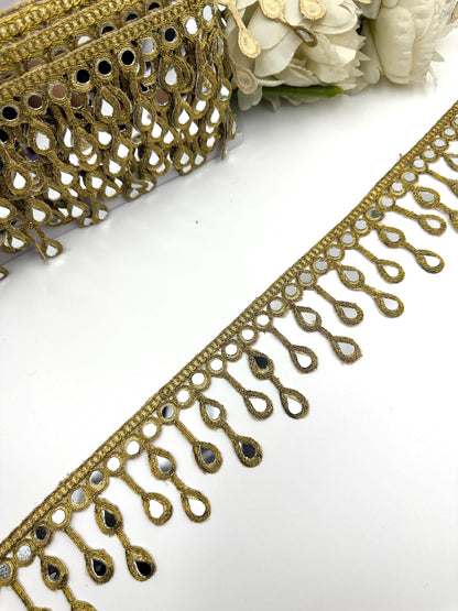 Gold Mirror Lace Trim Tassel Indian Embroidery Border