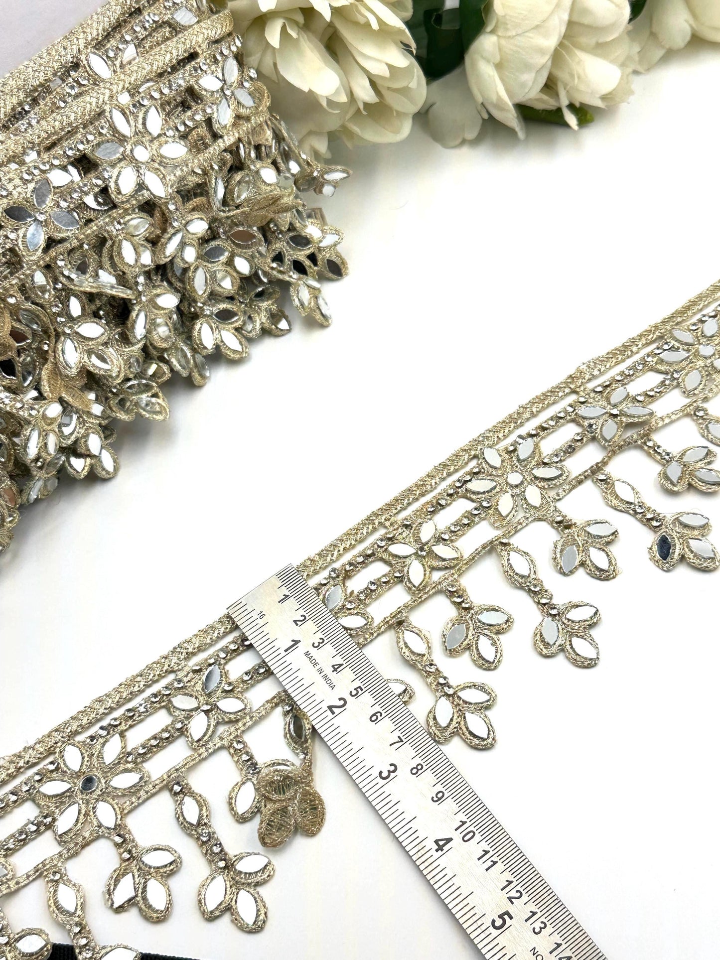 Light Gold Mirror Lace Trim Saree Border Trim