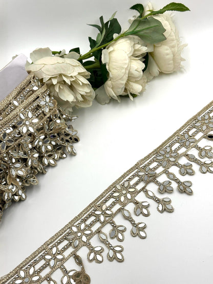 Light Gold Mirror Lace Trim Saree Border Trim