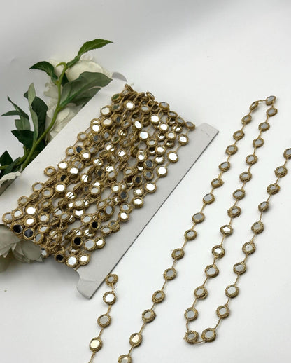 Mirror Lace Trim Gold Thread Mirror Work Chain