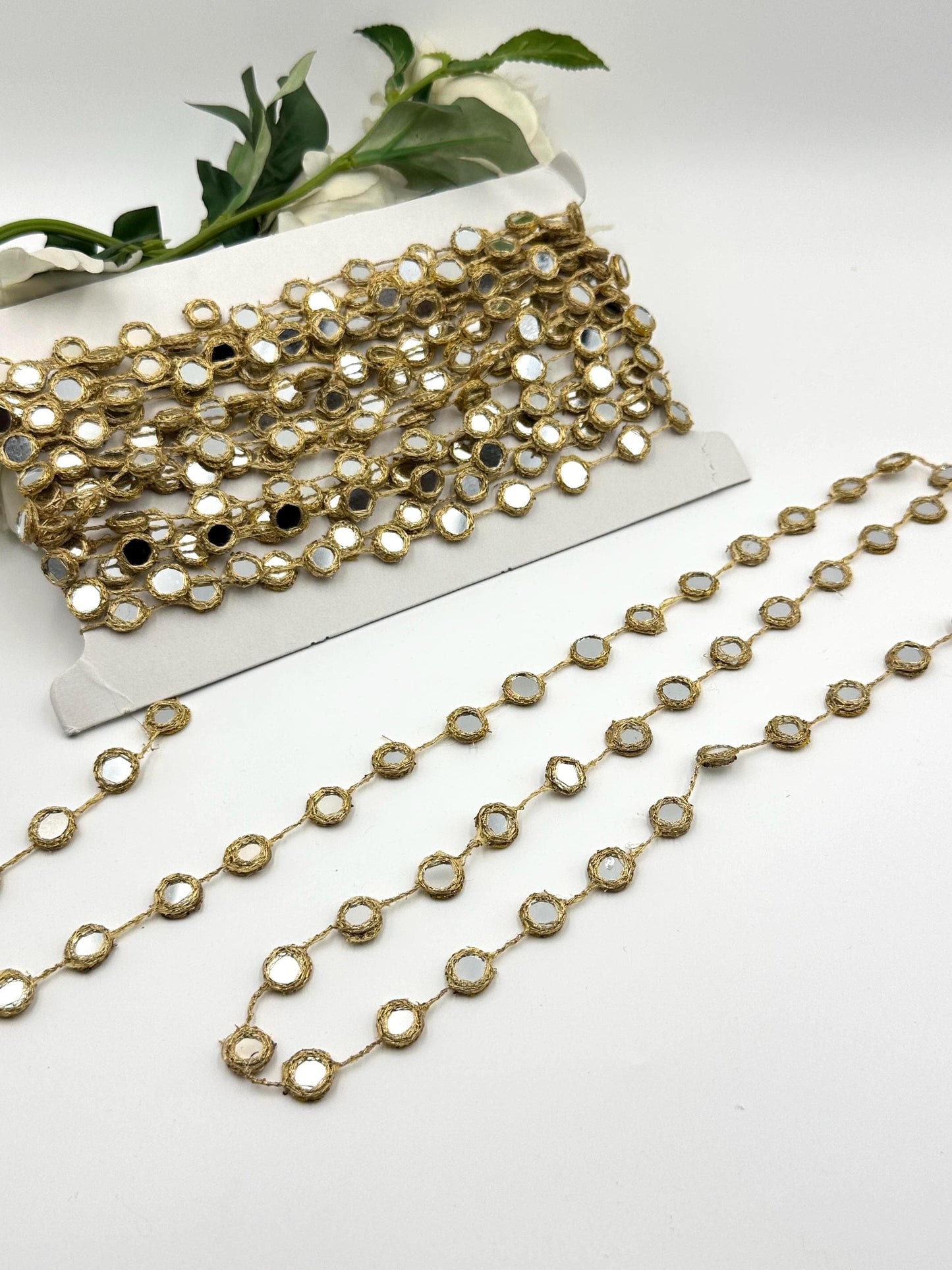 Mirror Lace Trim Gold Thread Mirror Work Chain