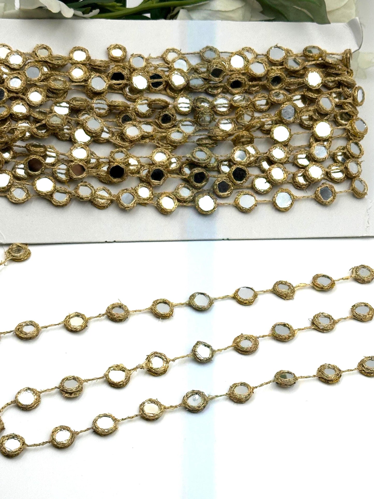 Mirror Lace Trim Gold Thread Mirror Work Chain