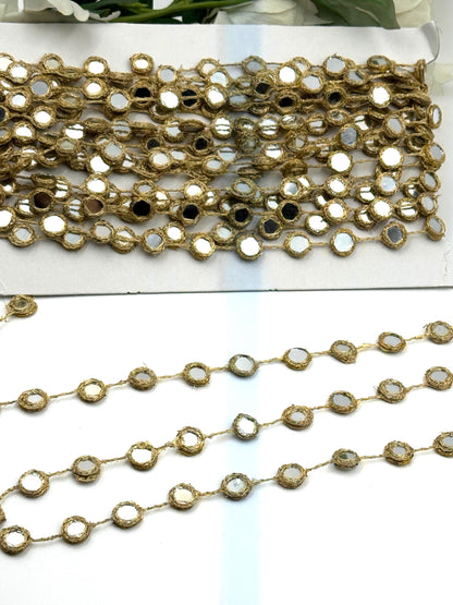 Mirror Lace Trim Gold Thread Mirror Work Chain