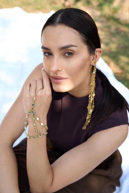 Mirror Hand Harness Bracelet Handmade Gold Wrist Chain Ring