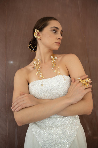 Sculptural Gold Ear Cuff, Botanical Filigree, No Piercing Ear Jewelry