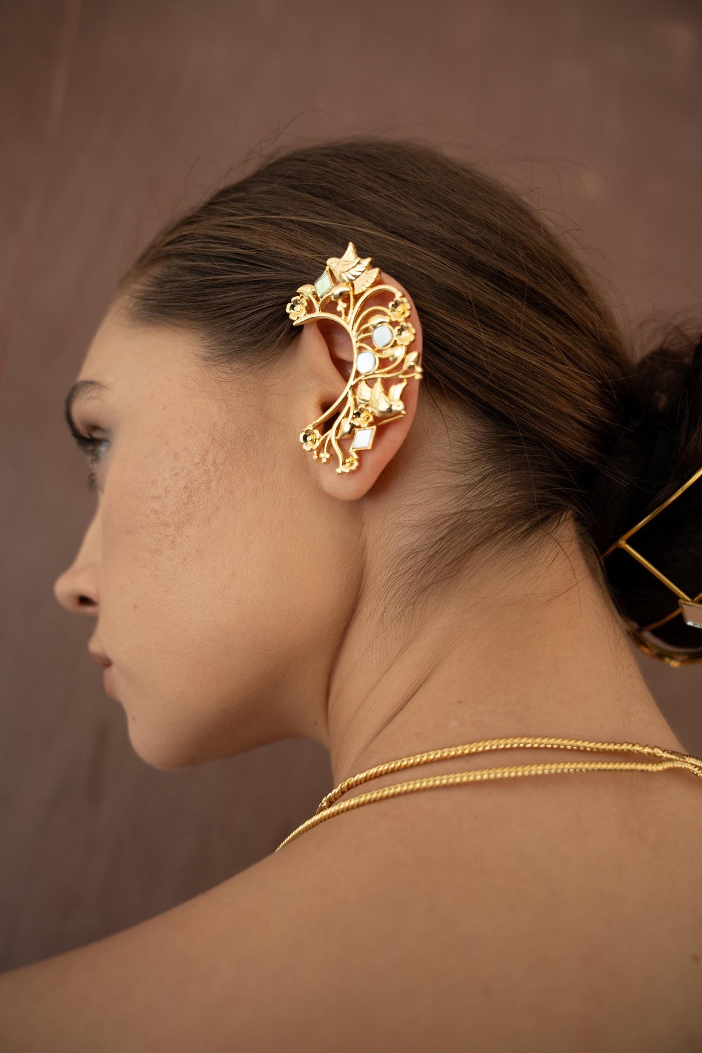 Sculptural Gold Ear Cuff, Botanical Filigree, No Piercing Ear Jewelry