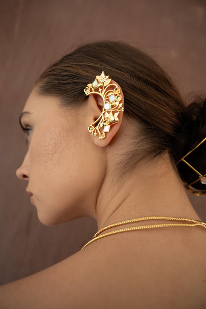 Sculptural Gold Ear Cuff, Botanical Filigree, No Piercing Ear Jewelry