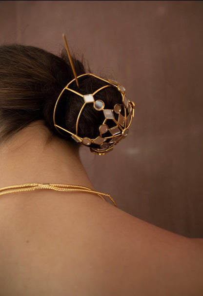 Gold Hair Bun Cage Bridal Bun Holder Statement Hair Jewelry