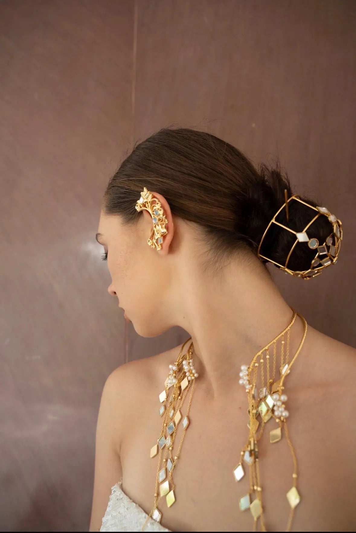 Gold Hair Bun Cage Bridal Bun Holder Statement Hair Jewelry