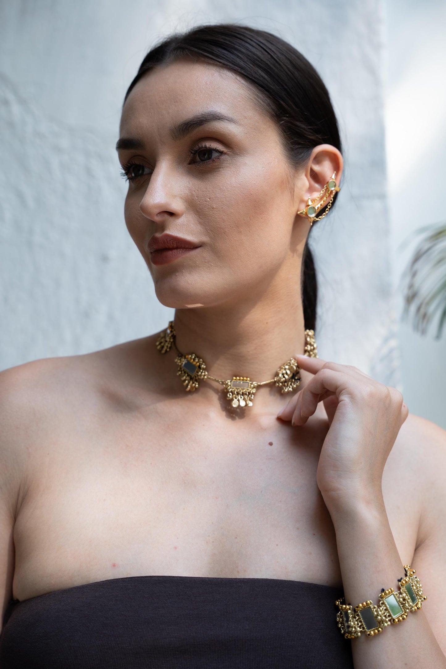 Gold Ear Cuff Earring with Chain Piercing Ear Wrap